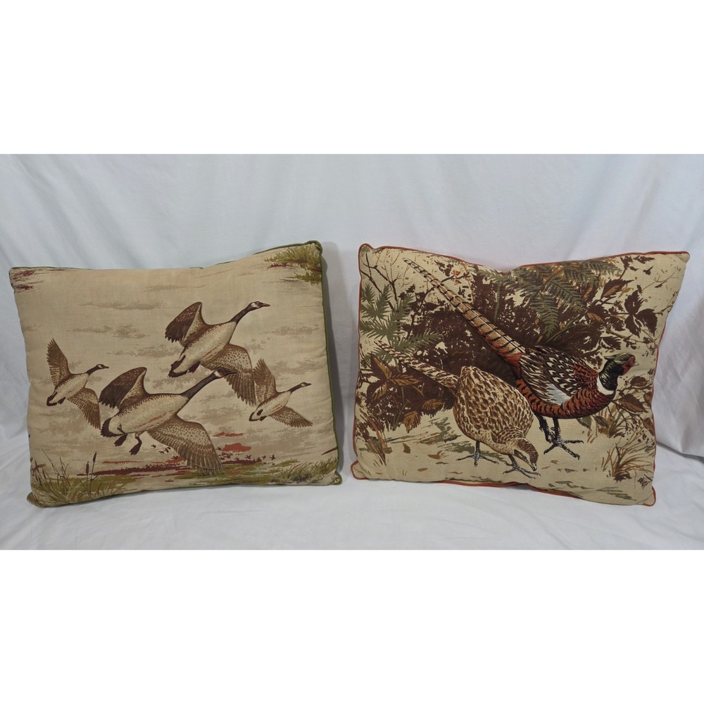 VTG MCM 3D Trapunto Pheasant & Geese Game Bird Throw Pillows 17x15 Hunting Lodge
